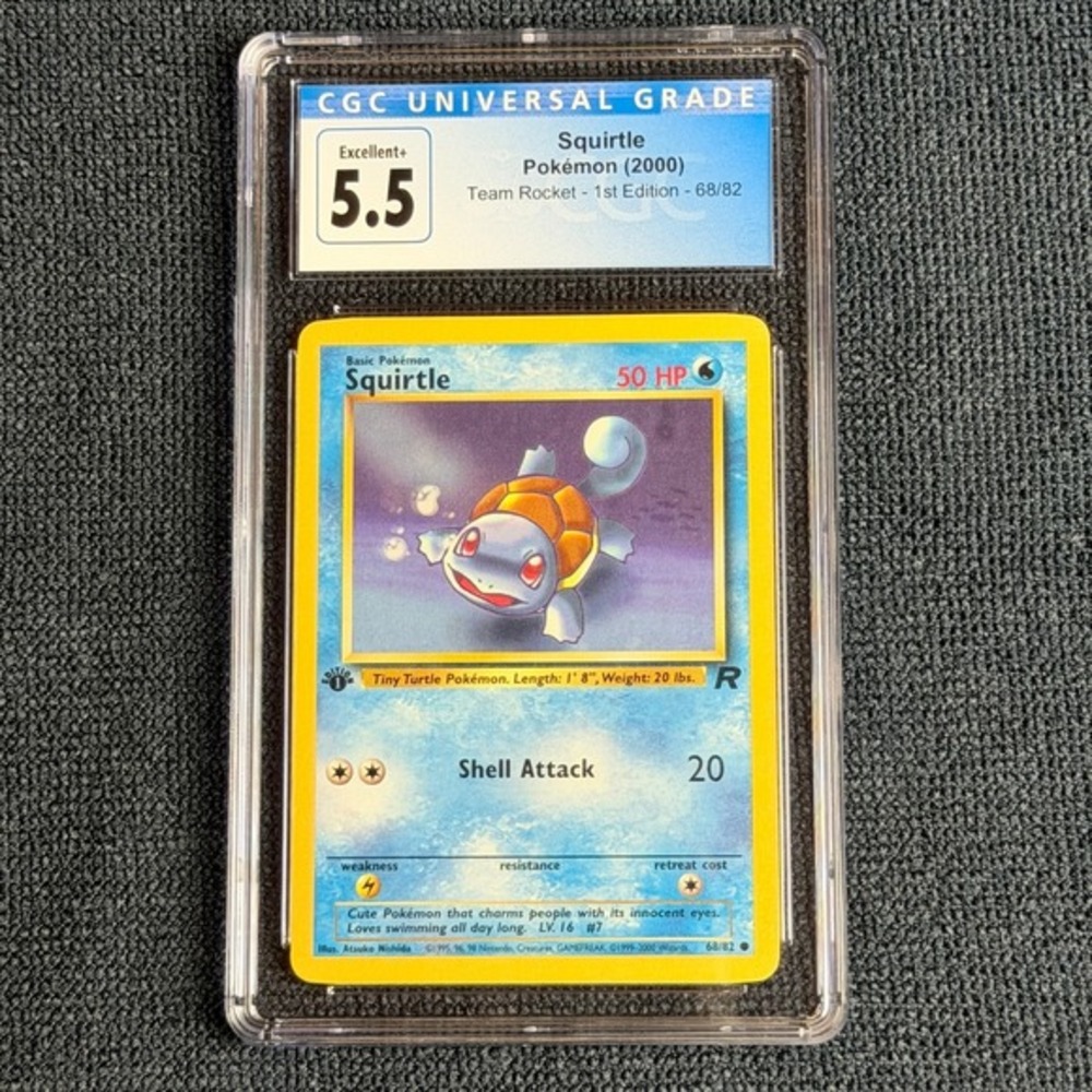 Pokemon Squirtle 68/82 1st Edition CGC 5.5 Blue Label TCG 2000 Team Rocket WotC